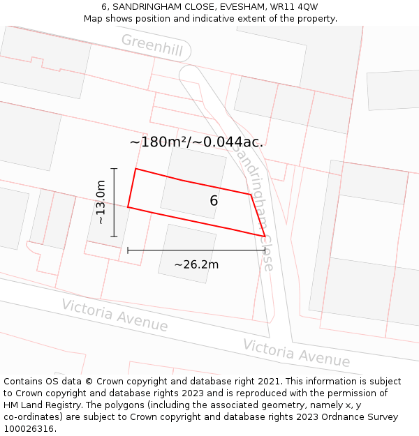 6, SANDRINGHAM CLOSE, EVESHAM, WR11 4QW: Plot and title map