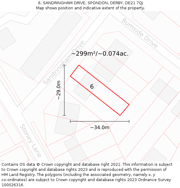 6, SANDRINGHAM DRIVE, SPONDON, DERBY, DE21 7QJ: Plot and title map