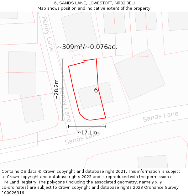 6, SANDS LANE, LOWESTOFT, NR32 3EU: Plot and title map