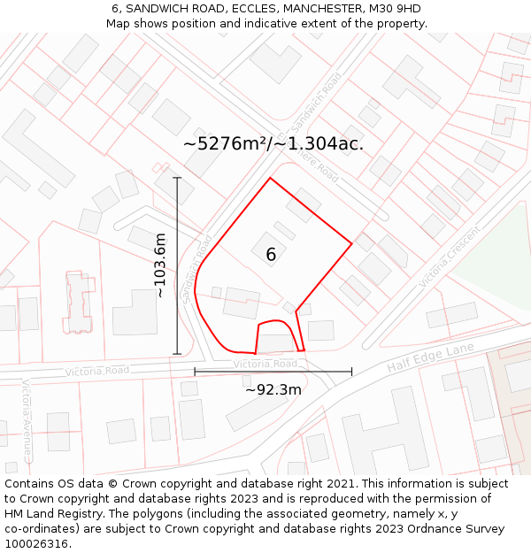 6, SANDWICH ROAD, ECCLES, MANCHESTER, M30 9HD: Plot and title map