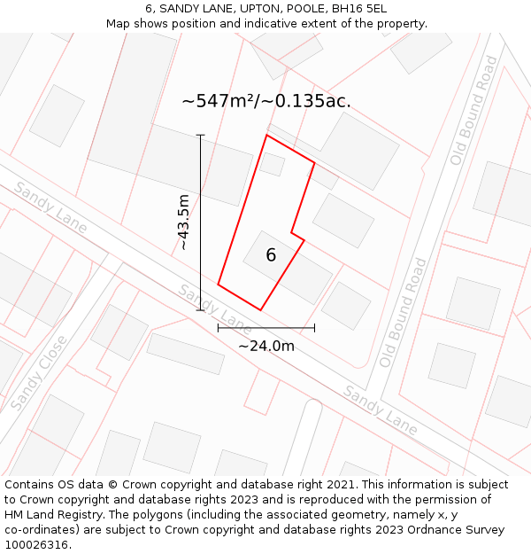 6, SANDY LANE, UPTON, POOLE, BH16 5EL: Plot and title map