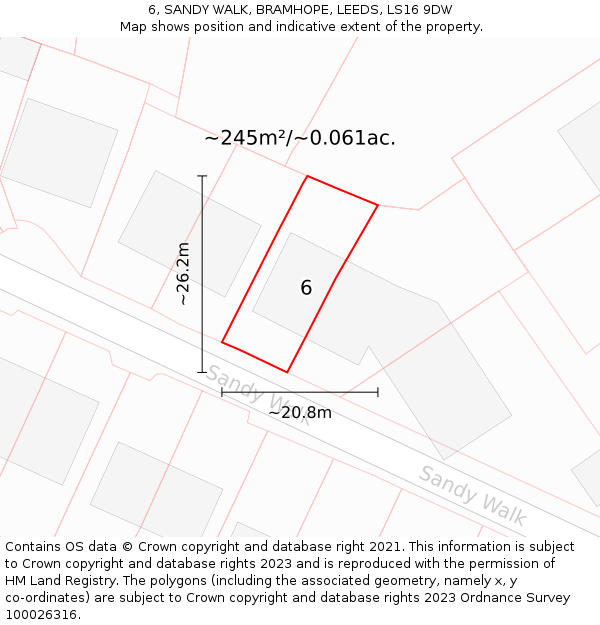 6, SANDY WALK, BRAMHOPE, LEEDS, LS16 9DW: Plot and title map