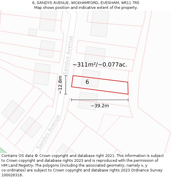6, SANDYS AVENUE, WICKHAMFORD, EVESHAM, WR11 7RS: Plot and title map