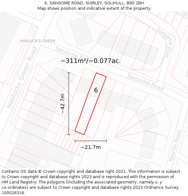6, SANSOME ROAD, SHIRLEY, SOLIHULL, B90 2BH: Plot and title map