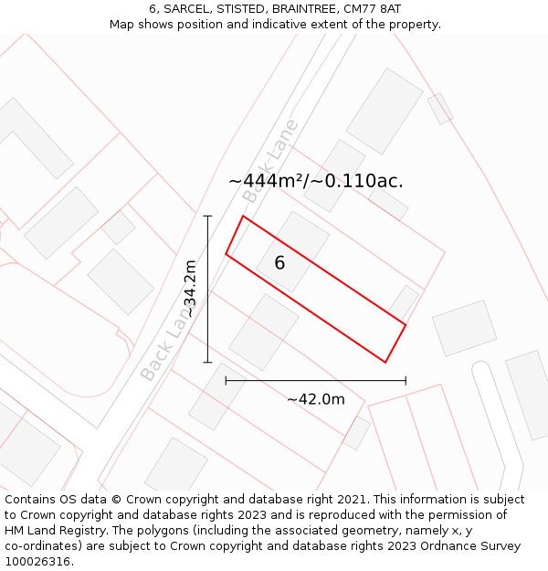 6, SARCEL, STISTED, BRAINTREE, CM77 8AT: Plot and title map