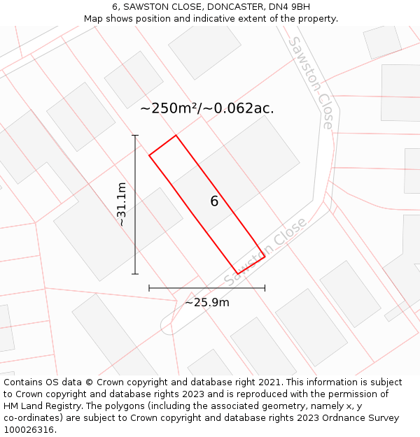 6, SAWSTON CLOSE, DONCASTER, DN4 9BH: Plot and title map