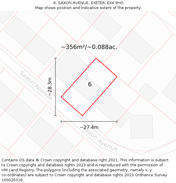 6, SAXON AVENUE, EXETER, EX4 9HG: Plot and title map