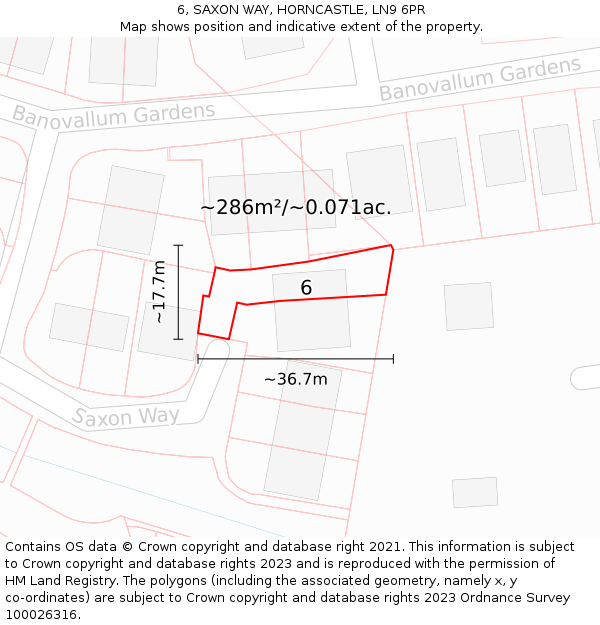 6, SAXON WAY, HORNCASTLE, LN9 6PR: Plot and title map