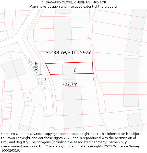 6, SAYWARD CLOSE, CHESHAM, HP5 3DP: Plot and title map