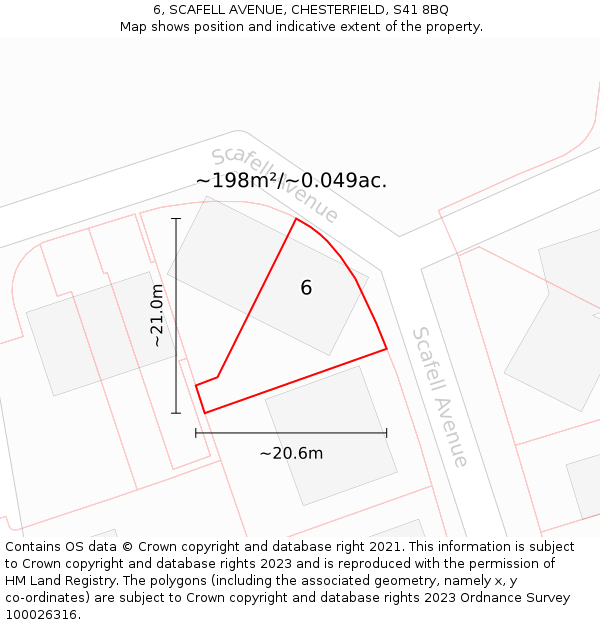 6, SCAFELL AVENUE, CHESTERFIELD, S41 8BQ: Plot and title map
