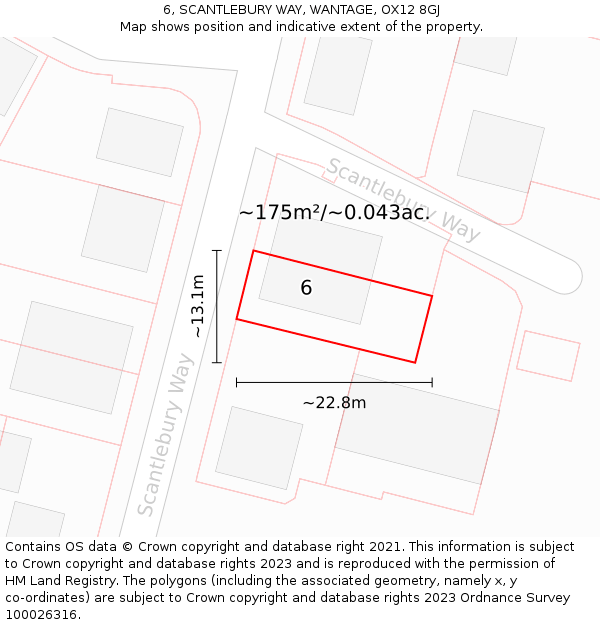 6, SCANTLEBURY WAY, WANTAGE, OX12 8GJ: Plot and title map