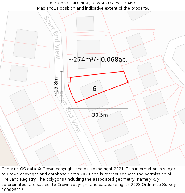 6, SCARR END VIEW, DEWSBURY, WF13 4NX: Plot and title map