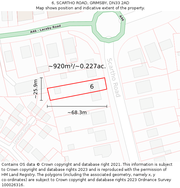 6, SCARTHO ROAD, GRIMSBY, DN33 2AD: Plot and title map