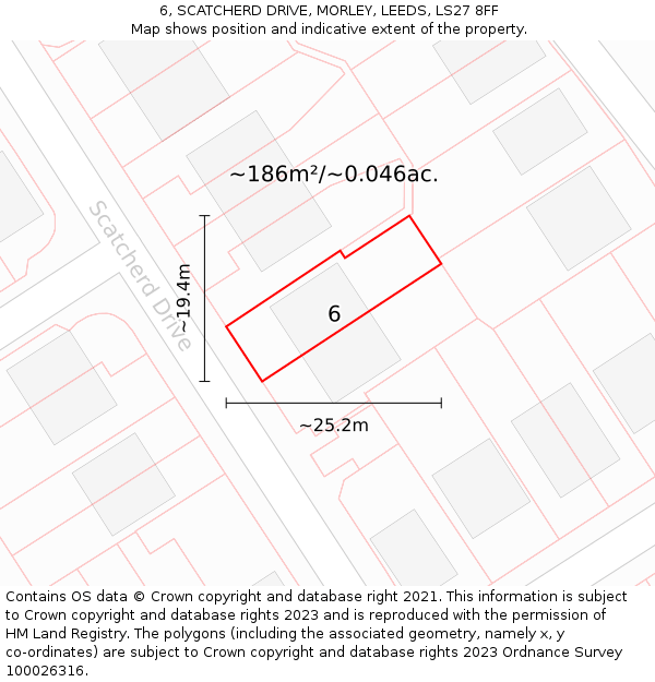 6, SCATCHERD DRIVE, MORLEY, LEEDS, LS27 8FF: Plot and title map