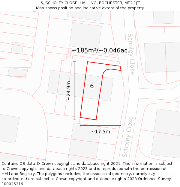 6, SCHOLEY CLOSE, HALLING, ROCHESTER, ME2 1JZ: Plot and title map