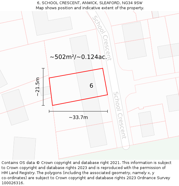 6, SCHOOL CRESCENT, ANWICK, SLEAFORD, NG34 9SW: Plot and title map