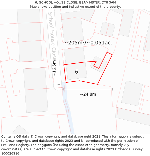 6, SCHOOL HOUSE CLOSE, BEAMINSTER, DT8 3AH: Plot and title map