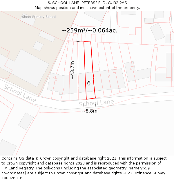 6, SCHOOL LANE, PETERSFIELD, GU32 2AS: Plot and title map