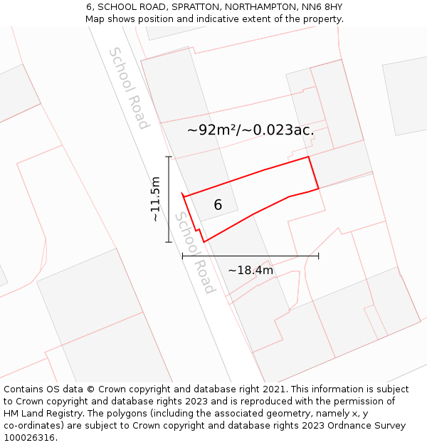 6, SCHOOL ROAD, SPRATTON, NORTHAMPTON, NN6 8HY: Plot and title map