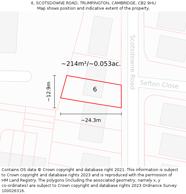 6, SCOTSDOWNE ROAD, TRUMPINGTON, CAMBRIDGE, CB2 9HU: Plot and title map