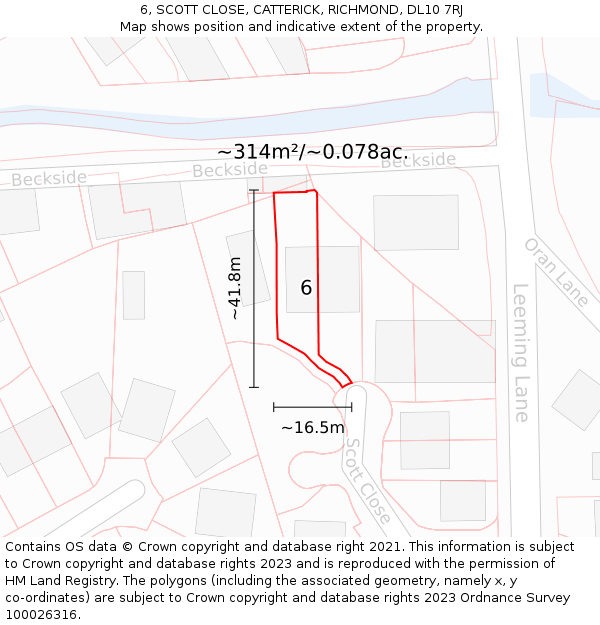 6, SCOTT CLOSE, CATTERICK, RICHMOND, DL10 7RJ: Plot and title map
