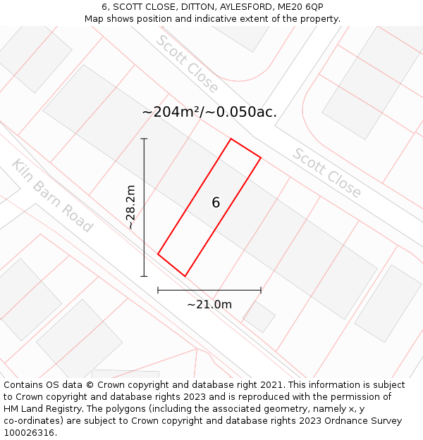6, SCOTT CLOSE, DITTON, AYLESFORD, ME20 6QP: Plot and title map