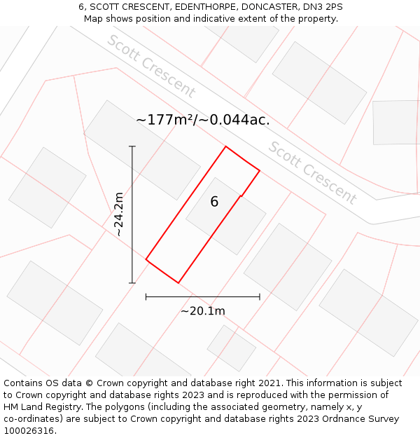 6, SCOTT CRESCENT, EDENTHORPE, DONCASTER, DN3 2PS: Plot and title map