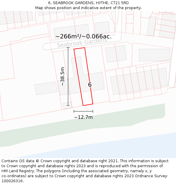 6, SEABROOK GARDENS, HYTHE, CT21 5RD: Plot and title map