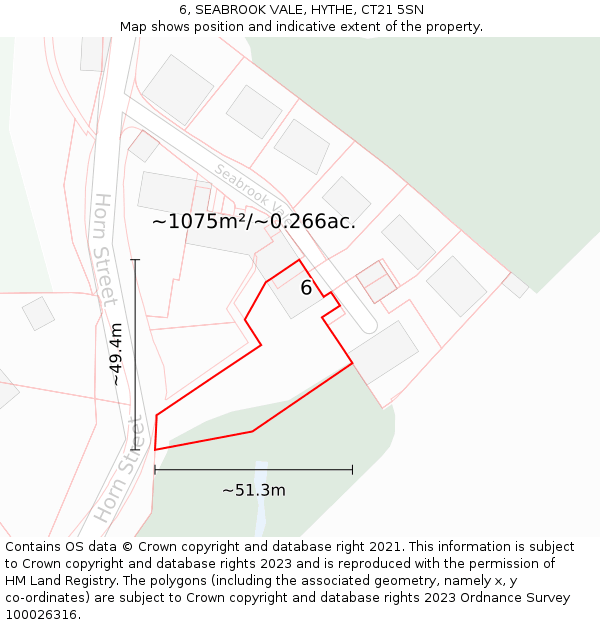 6, SEABROOK VALE, HYTHE, CT21 5SN: Plot and title map