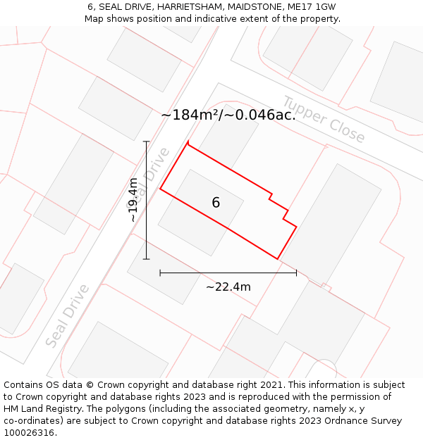 6, SEAL DRIVE, HARRIETSHAM, MAIDSTONE, ME17 1GW: Plot and title map