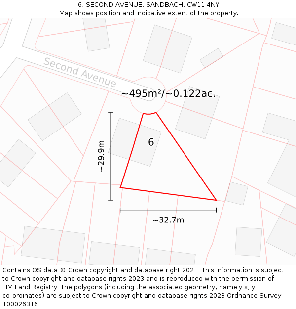 6, SECOND AVENUE, SANDBACH, CW11 4NY: Plot and title map