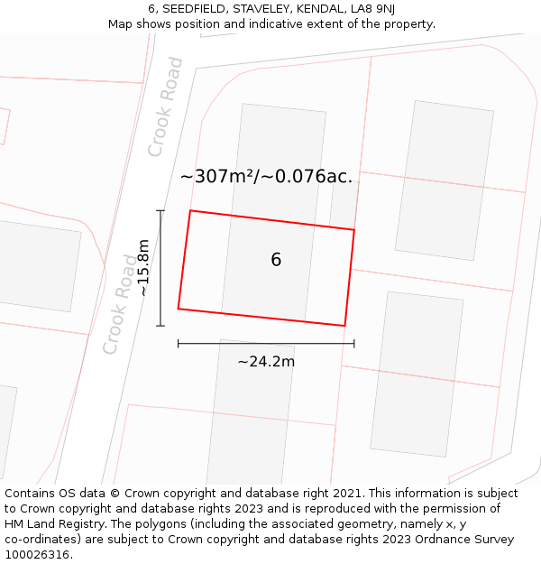 6, SEEDFIELD, STAVELEY, KENDAL, LA8 9NJ: Plot and title map