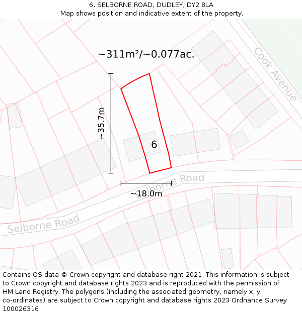 6, SELBORNE ROAD, DUDLEY, DY2 8LA: Plot and title map