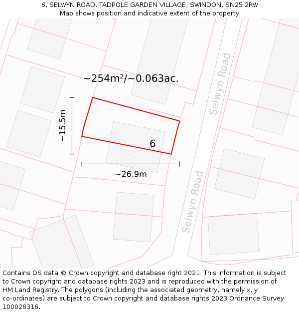 6, SELWYN ROAD, TADPOLE GARDEN VILLAGE, SWINDON, SN25 2RW: Plot and title map