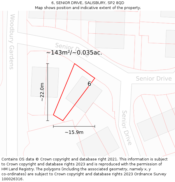 6, SENIOR DRIVE, SALISBURY, SP2 8QD: Plot and title map