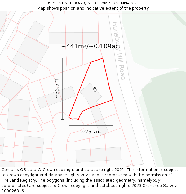 6, SENTINEL ROAD, NORTHAMPTON, NN4 9UF: Plot and title map