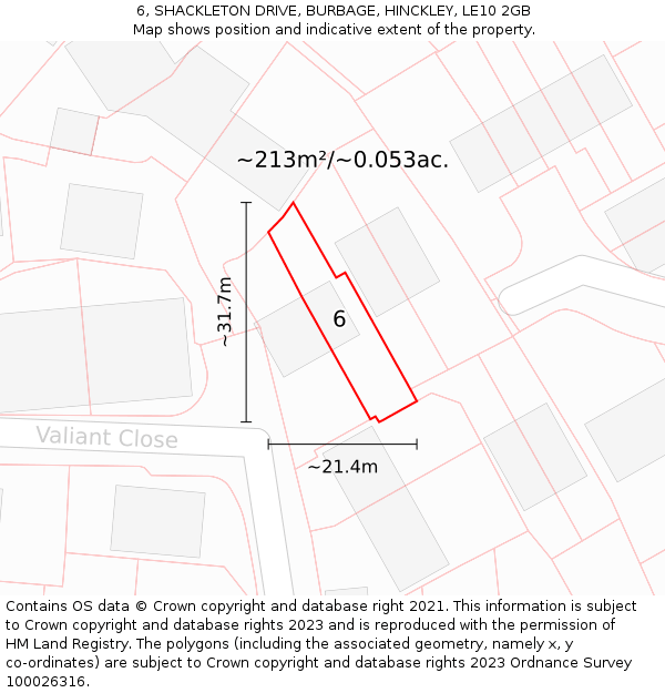 6, SHACKLETON DRIVE, BURBAGE, HINCKLEY, LE10 2GB: Plot and title map