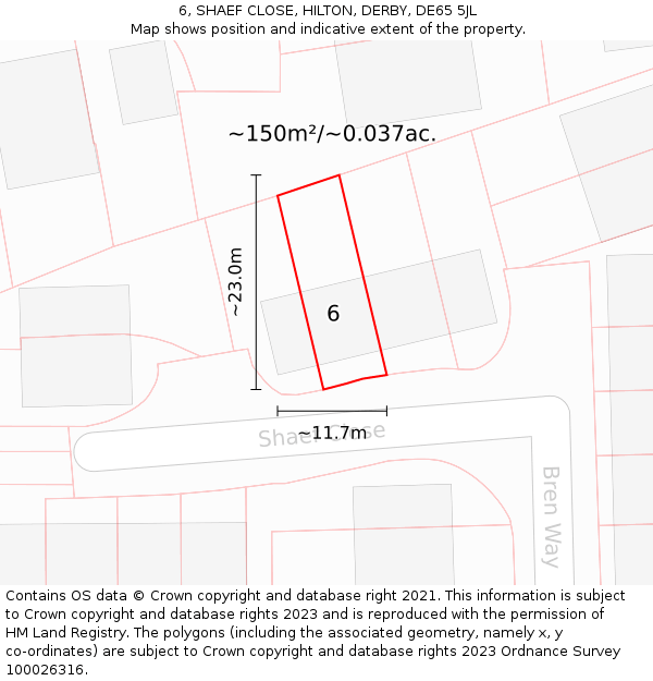 6, SHAEF CLOSE, HILTON, DERBY, DE65 5JL: Plot and title map