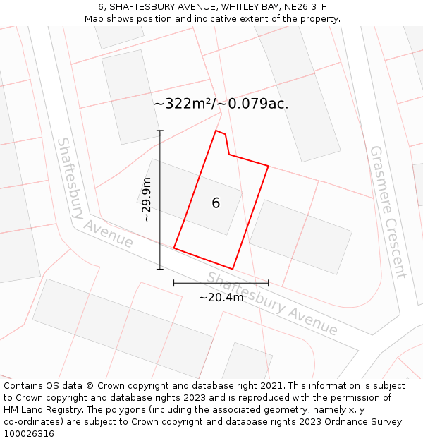 6, SHAFTESBURY AVENUE, WHITLEY BAY, NE26 3TF: Plot and title map