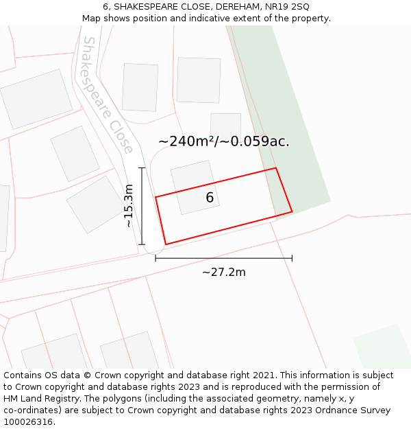 6, SHAKESPEARE CLOSE, DEREHAM, NR19 2SQ: Plot and title map