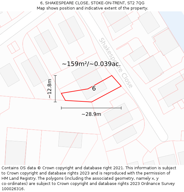 6, SHAKESPEARE CLOSE, STOKE-ON-TRENT, ST2 7QG: Plot and title map