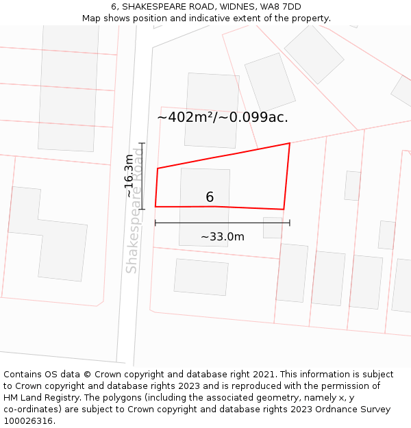 6, SHAKESPEARE ROAD, WIDNES, WA8 7DD: Plot and title map