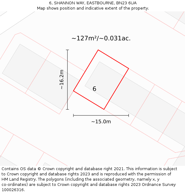 6, SHANNON WAY, EASTBOURNE, BN23 6UA: Plot and title map