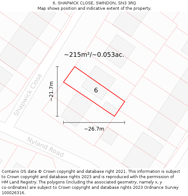 6, SHAPWICK CLOSE, SWINDON, SN3 3RQ: Plot and title map