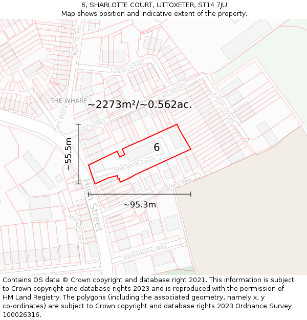6, SHARLOTTE COURT, UTTOXETER, ST14 7JU: Plot and title map