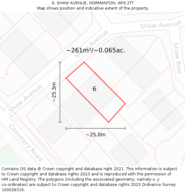 6, SHAW AVENUE, NORMANTON, WF6 2TT: Plot and title map