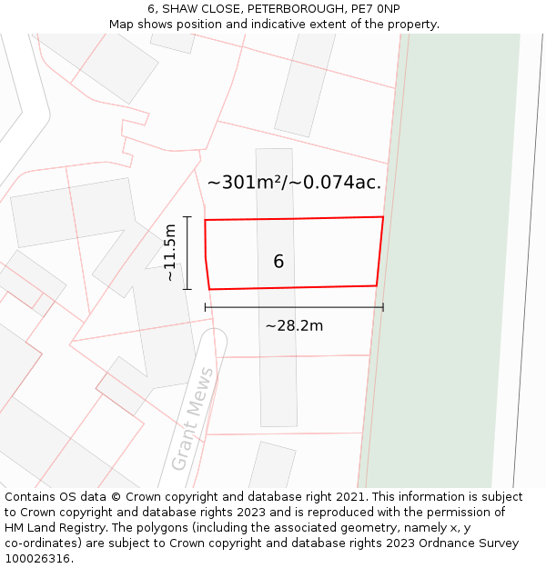 6, SHAW CLOSE, PETERBOROUGH, PE7 0NP: Plot and title map