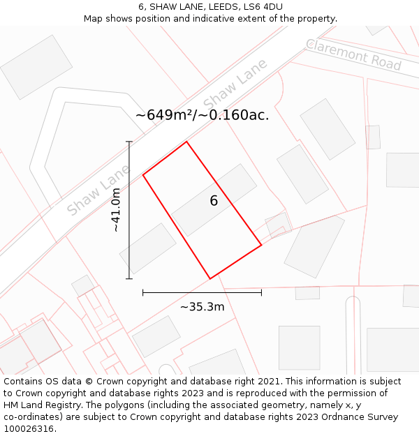 6, SHAW LANE, LEEDS, LS6 4DU: Plot and title map