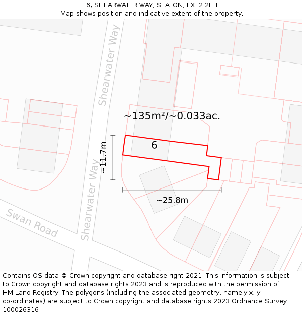 6, SHEARWATER WAY, SEATON, EX12 2FH: Plot and title map