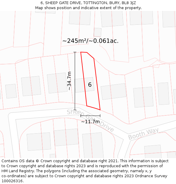 6, SHEEP GATE DRIVE, TOTTINGTON, BURY, BL8 3JZ: Plot and title map